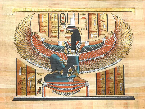 Isis représentée sur un papyrus d'Egypte Antique